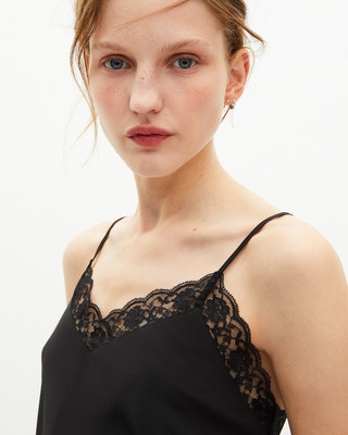 Silk camisole with black lace
