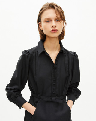 Short black wool-blend dress