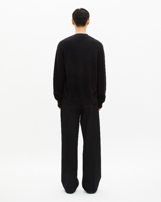 Two-material button-down cardigan with black leather