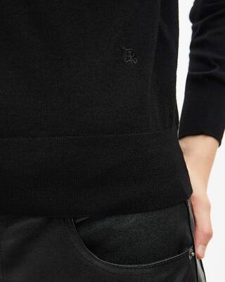 Black merino wool V-neck sweater