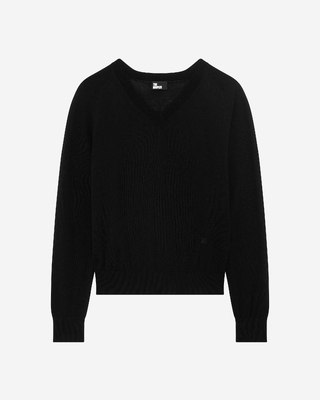 Black merino wool V-neck sweater