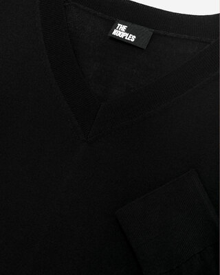 Black merino wool V-neck sweater