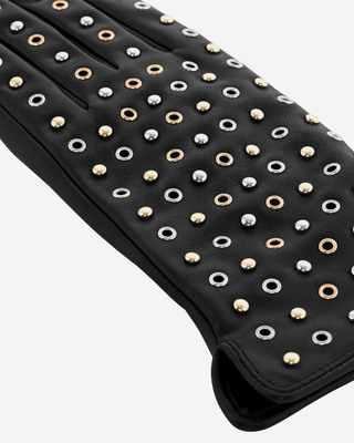 Leather gloves with black studs and eyelets
