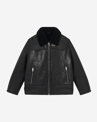 Short black sherpa fleece with sherpa collar