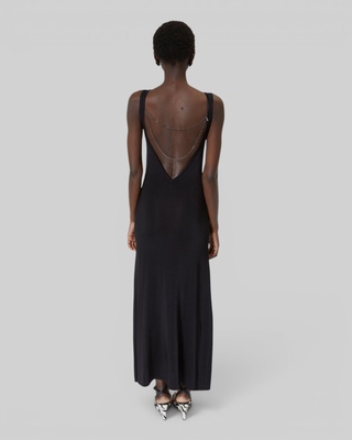 Mesh maxi dress with black chain back