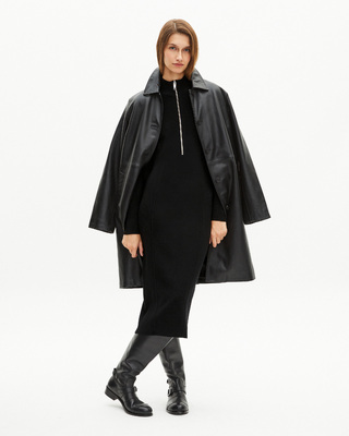 Long black wool-blend dress with zipped collar