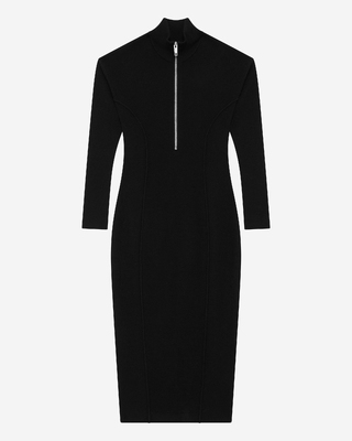 Long black wool-blend dress with zipped collar