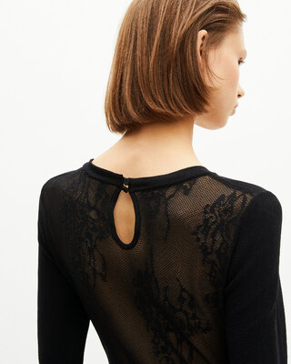 Mesh maxi dress with black lace