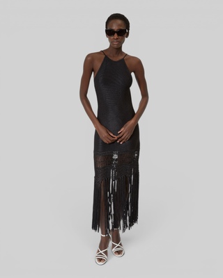 Black mesh halter dress with bangs