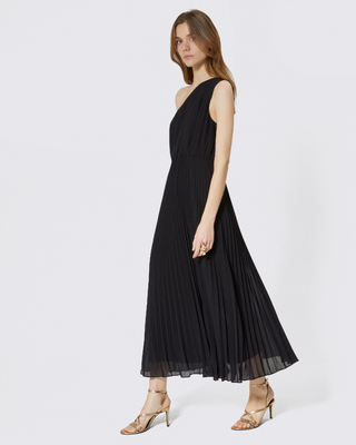 Black asymmetrical pleated maxi dress
