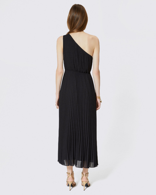 Black asymmetrical pleated maxi dress