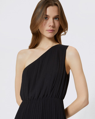 Black asymmetrical pleated maxi dress