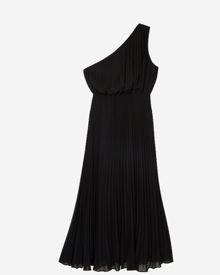 Black asymmetrical pleated maxi dress