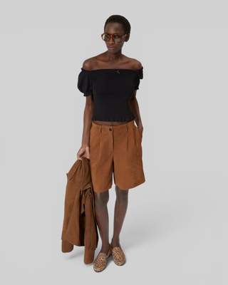 Black smocked knit top