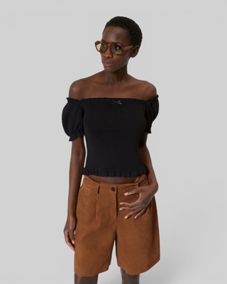 Black smocked knit top
