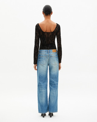 Mesh bodysuit with black flocking
