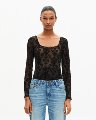 Mesh bodysuit with black flocking
