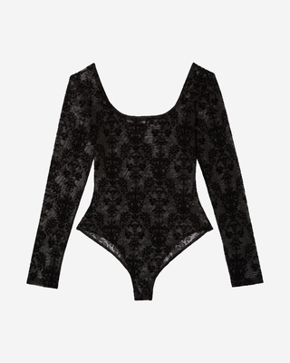 Mesh bodysuit with black flocking