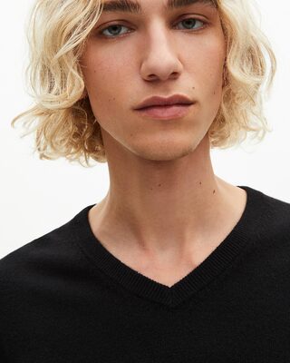 Black cashmere V-neck sweater