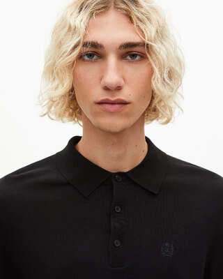 Black merino wool polo-neck sweater