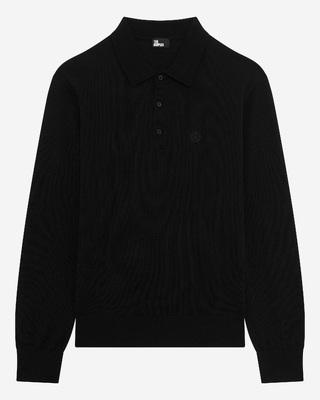 Black merino wool polo-neck sweater