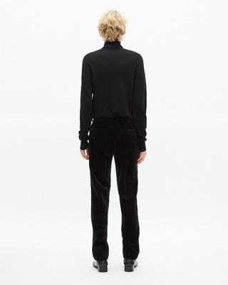Straight black velvet suit pants