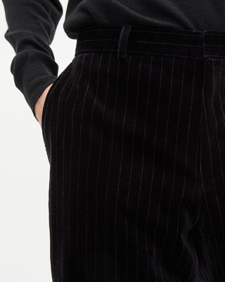 Straight black velvet suit pants