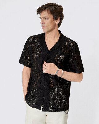 Black lace short-sleeve shirt