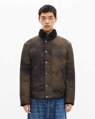 Faded brown sherpa-collared down jacket