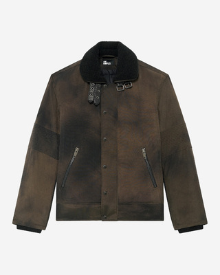 Faded brown sherpa-collared down jacket