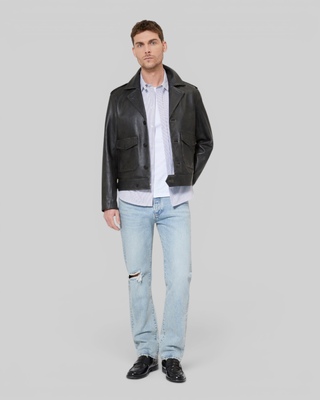 Black leather button-down jacket