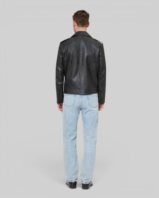 Black leather button-down jacket