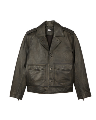 Black leather button-down jacket