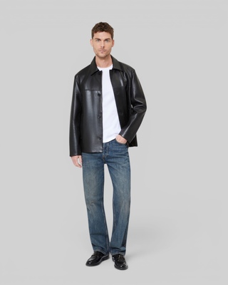 Black leather button-down jacket