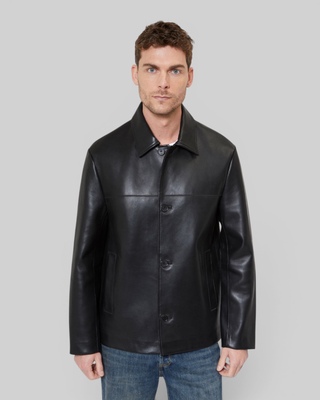 Black leather button-down jacket