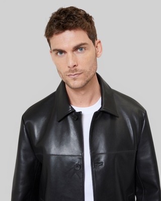 Black leather button-down jacket
