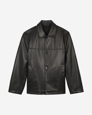 Black leather button-down jacket
