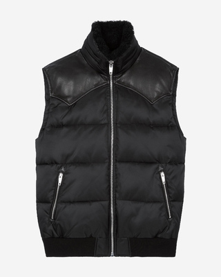 Sleeveless padded jacket with black fur collar