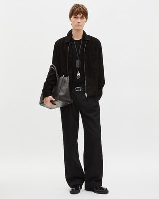 Suede jacket with black offset zip
