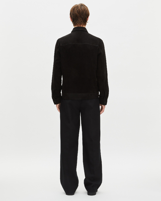 Suede jacket with black offset zip