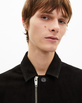 Suede jacket with black offset zip