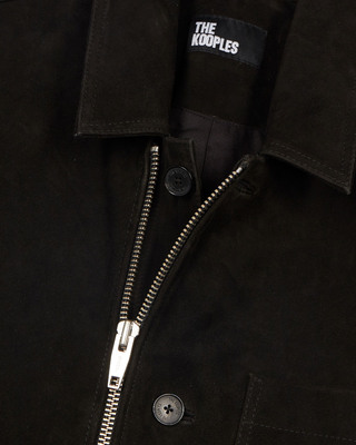 Suede jacket with black offset zip