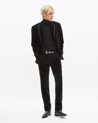 Double-breasted suit jacket in black velvet
