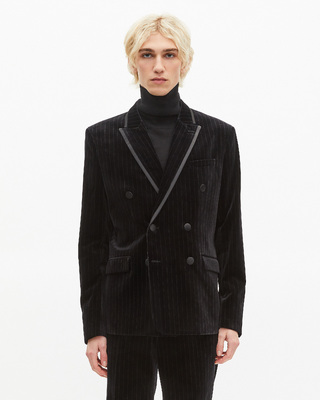 Double-breasted suit jacket in black velvet