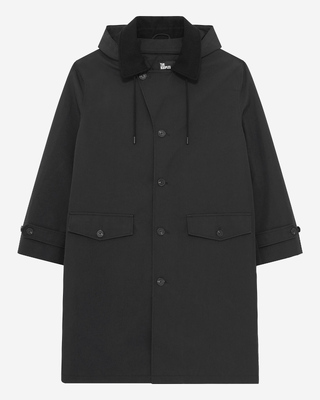 Black hooded trench parka