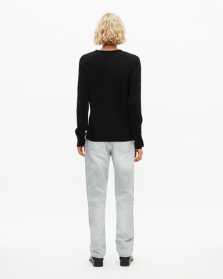 Black merino wool V-neck sweater