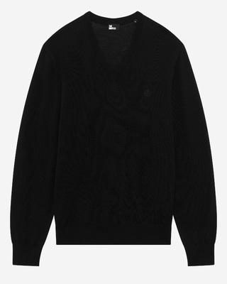 Black merino wool V-neck sweater