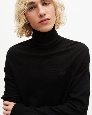 Black merino wool turtleneck sweater