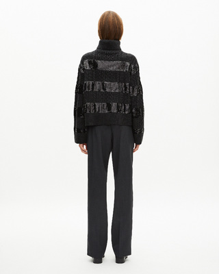 Dark grey turtleneck sweater with sequin stripes