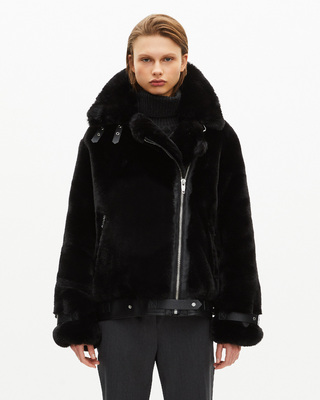 Black fur-effect aviator jacket